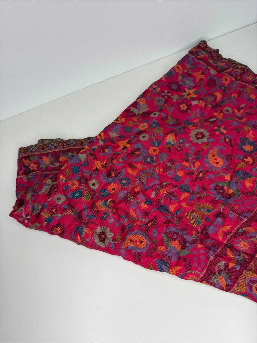 Women’s floral paisley Indian scarf handmade wool silk large shawl